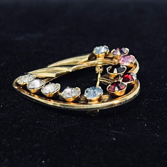 Vintage Catamore 1/20 12k Gold Filled Rhinestone Heart Brooch (5177) - Picture 3 of 5